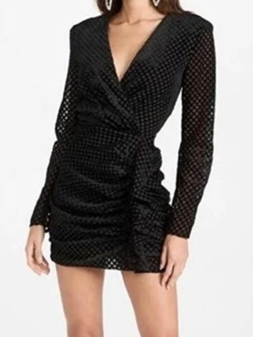 Fame and Partners Black Velvet Grid Ruched Wrap Dress